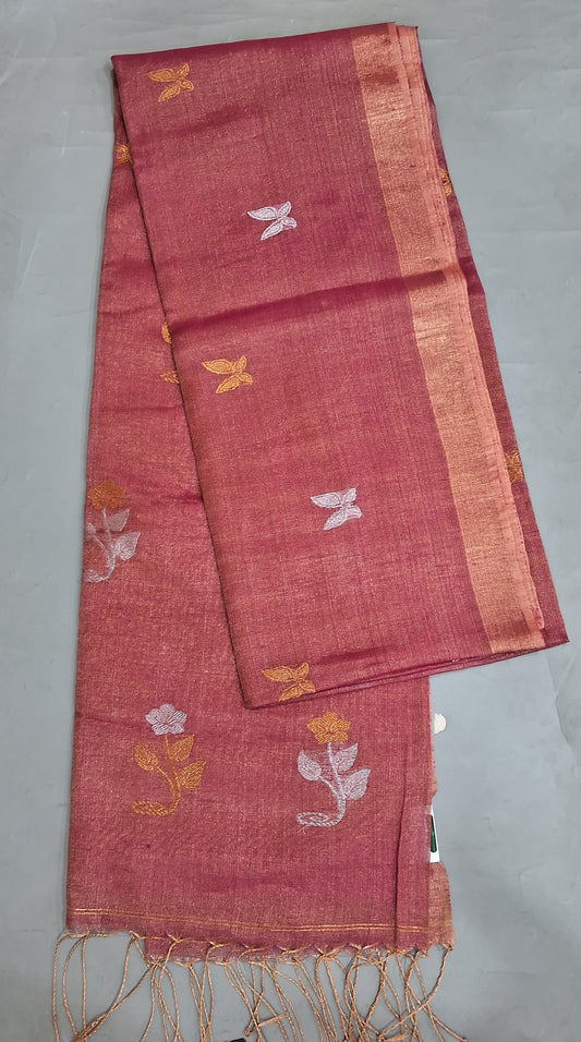Peach Tissue Linen Saree
