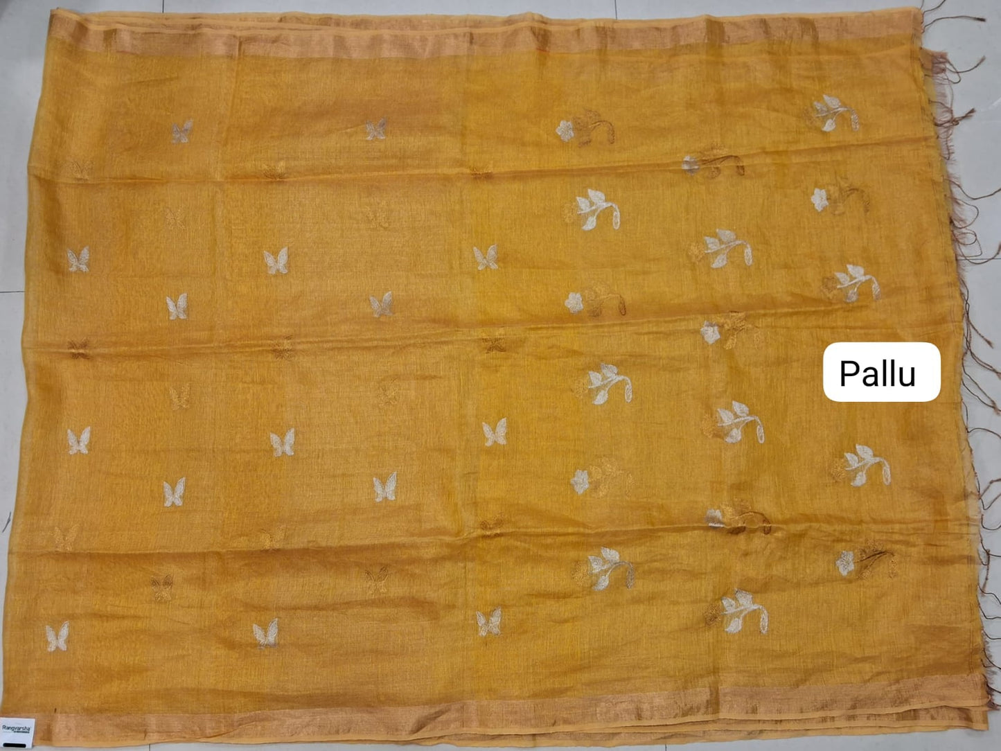 Yellow Tissue Linen Saree pallu