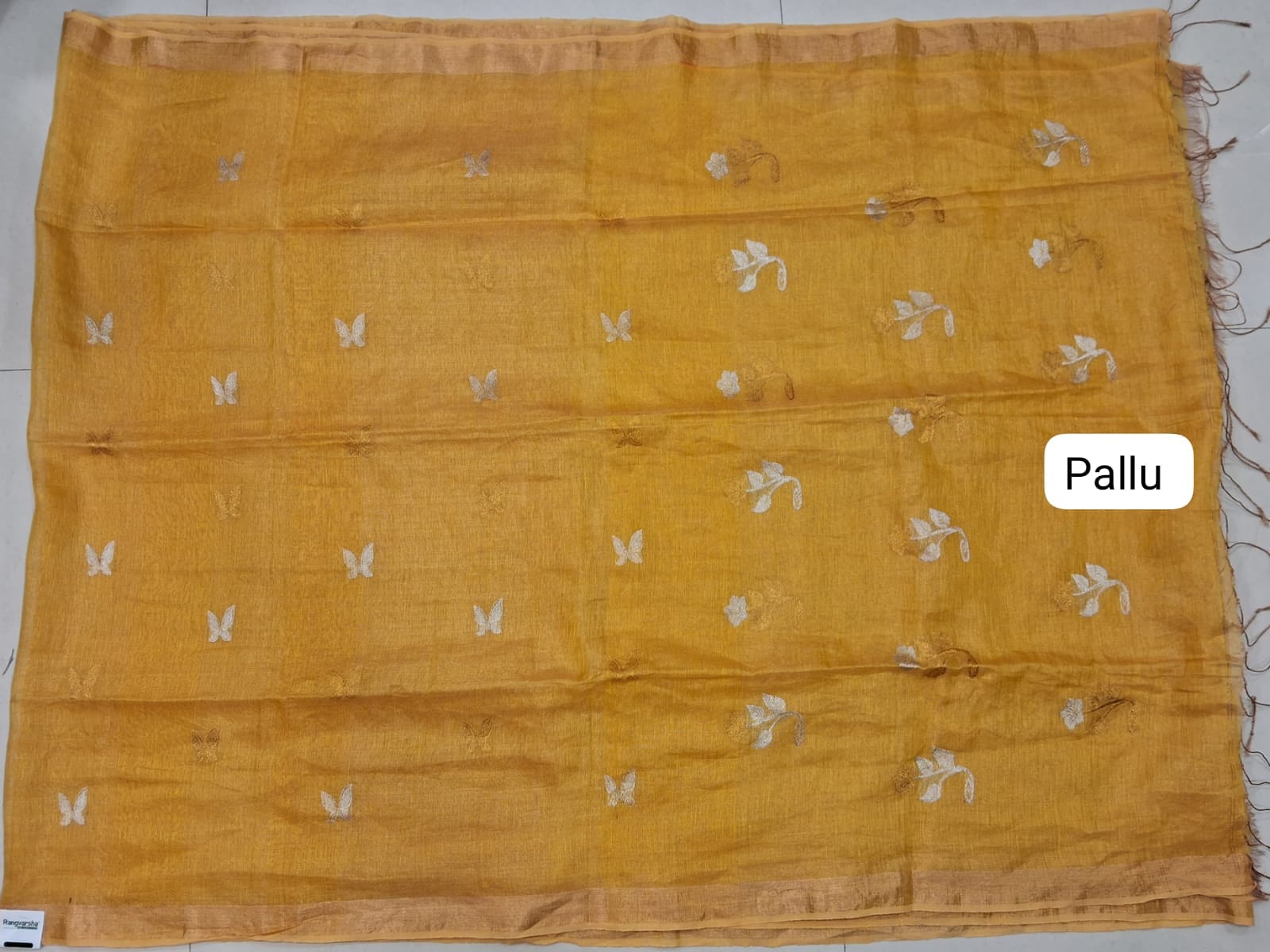 Yellow Tissue Linen Saree pallu