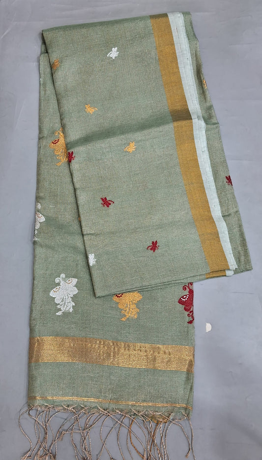 Sea Spray Green Tissue Linen Saree 