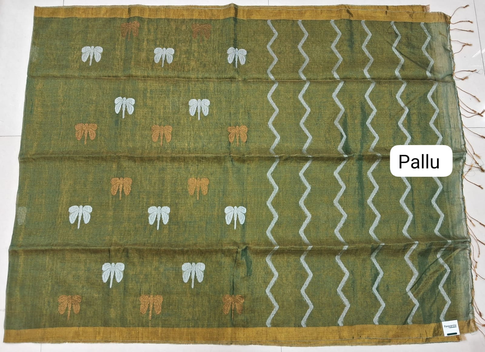 Green Tissue Linen Saree pallu