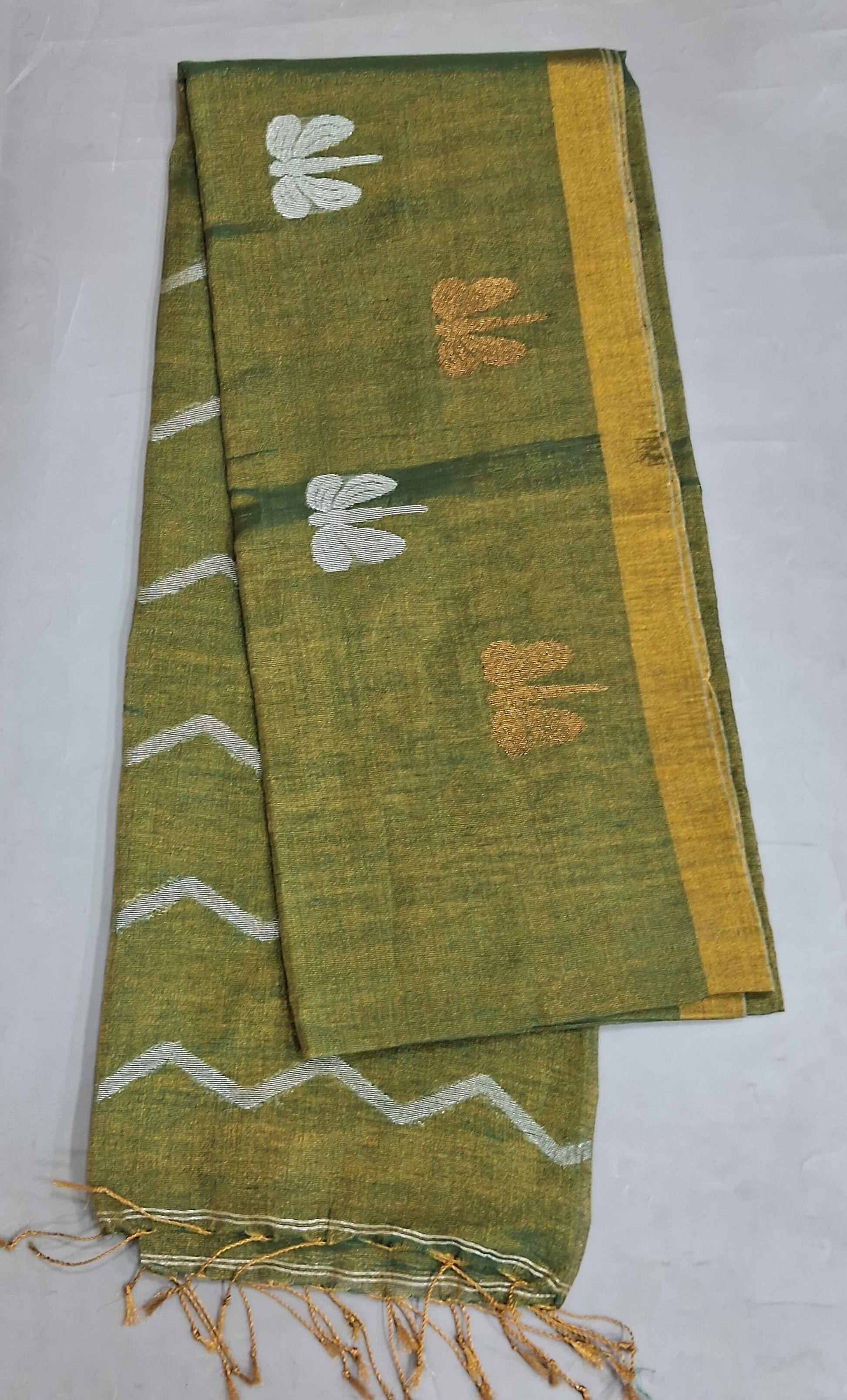 Green Tissue Linen Saree