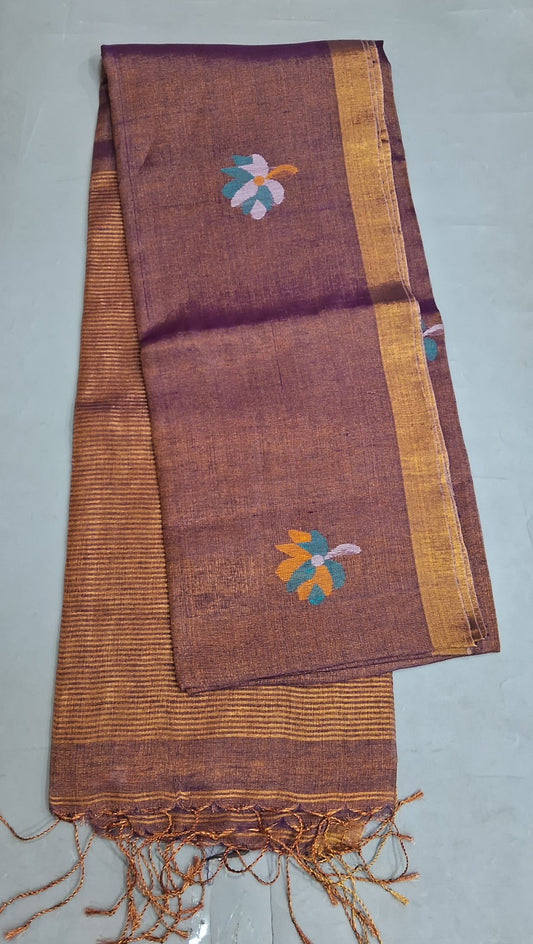 Onion Pink dual shade Tissue Linen Saree