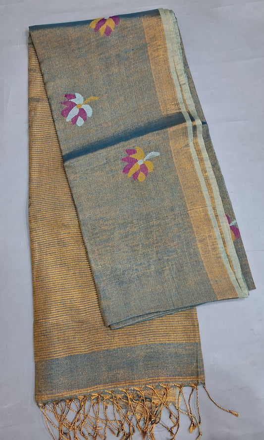 Sea foam green dual shade Tissue Linen Saree