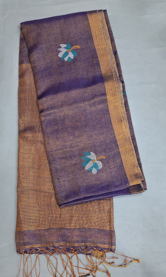 Purple dual shade Tissue Linen Saree