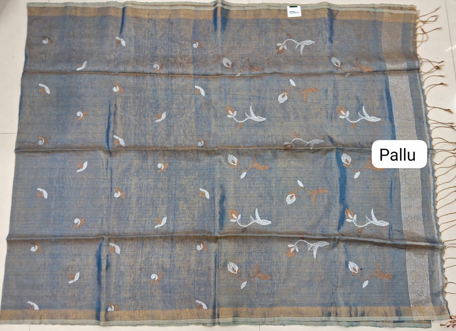 Baby Blue Tissue Linen Saree pallu