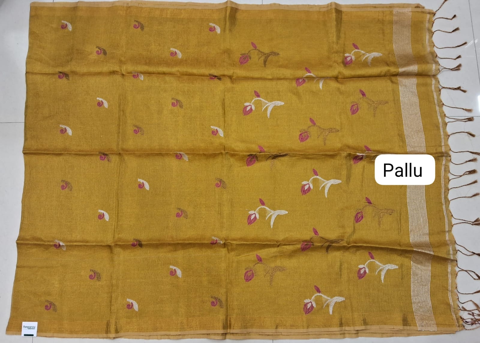Mustard Yellow Tissue Linen Saree pallu