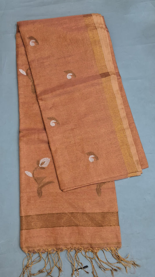 Peach Tissue Linen Saree