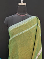 Olive green Khadhi Tissue Plain Linen Saree 1