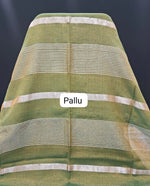 Olive green Khadhi Tissue Plain Linen Saree pallu