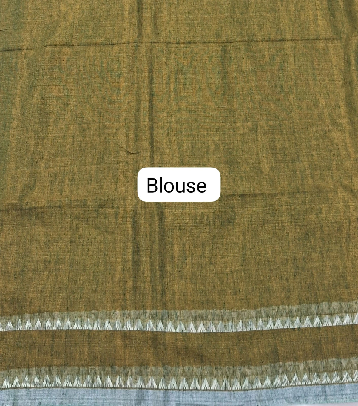 Olive green Khadhi Tissue Plain Linen Saree blouse