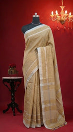 Beige Khadhi Tissue Plain Linen Saree 