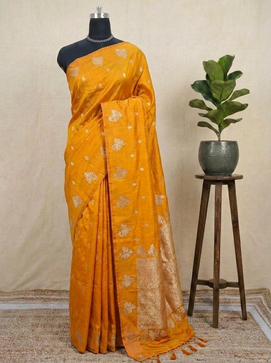 Mango Yellow Mashru Silk Saree