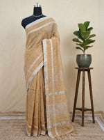 Beige Khadhi Tissue Plain Linen Saree