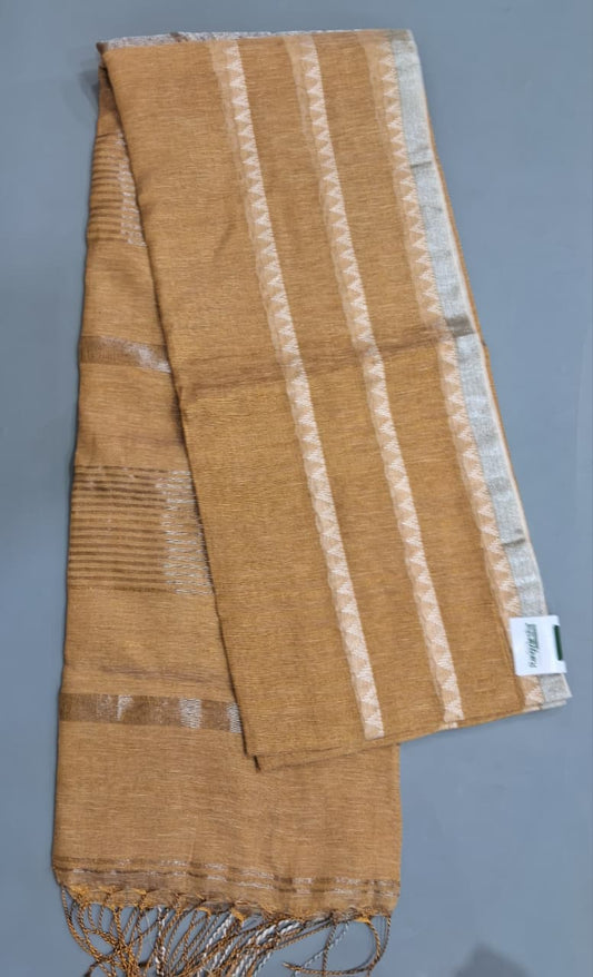 Beige Khadhi Tissue Plain Linen Saree 