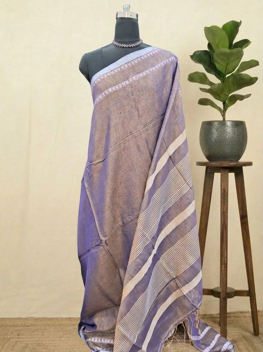 Bronze tone Purple Khadhi Tissue Plain Linen Saree