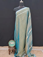 Seafoam Green Khadi Tissue Linen Saree 