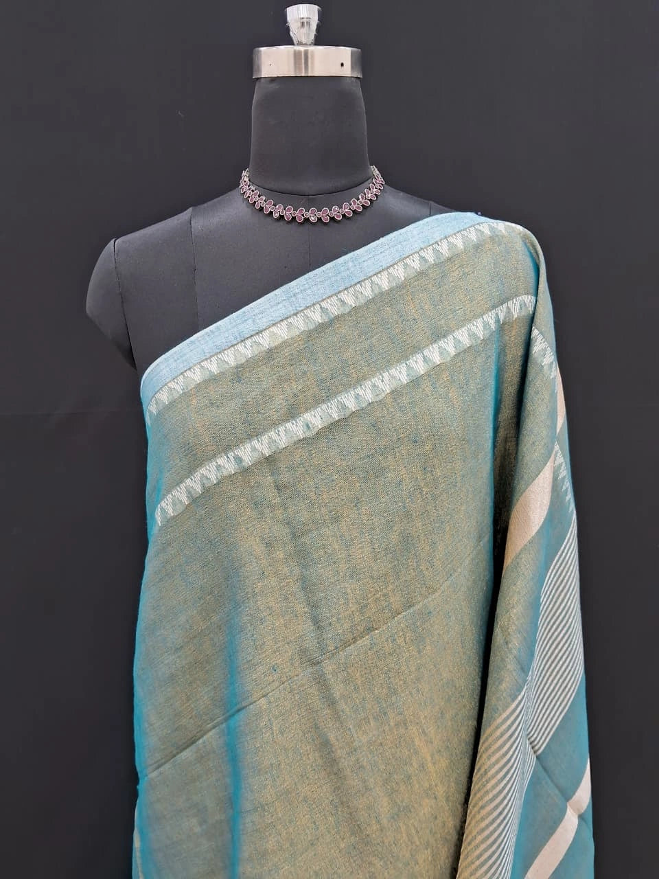Seafoam Green Khadi Tissue Linen Saree 1