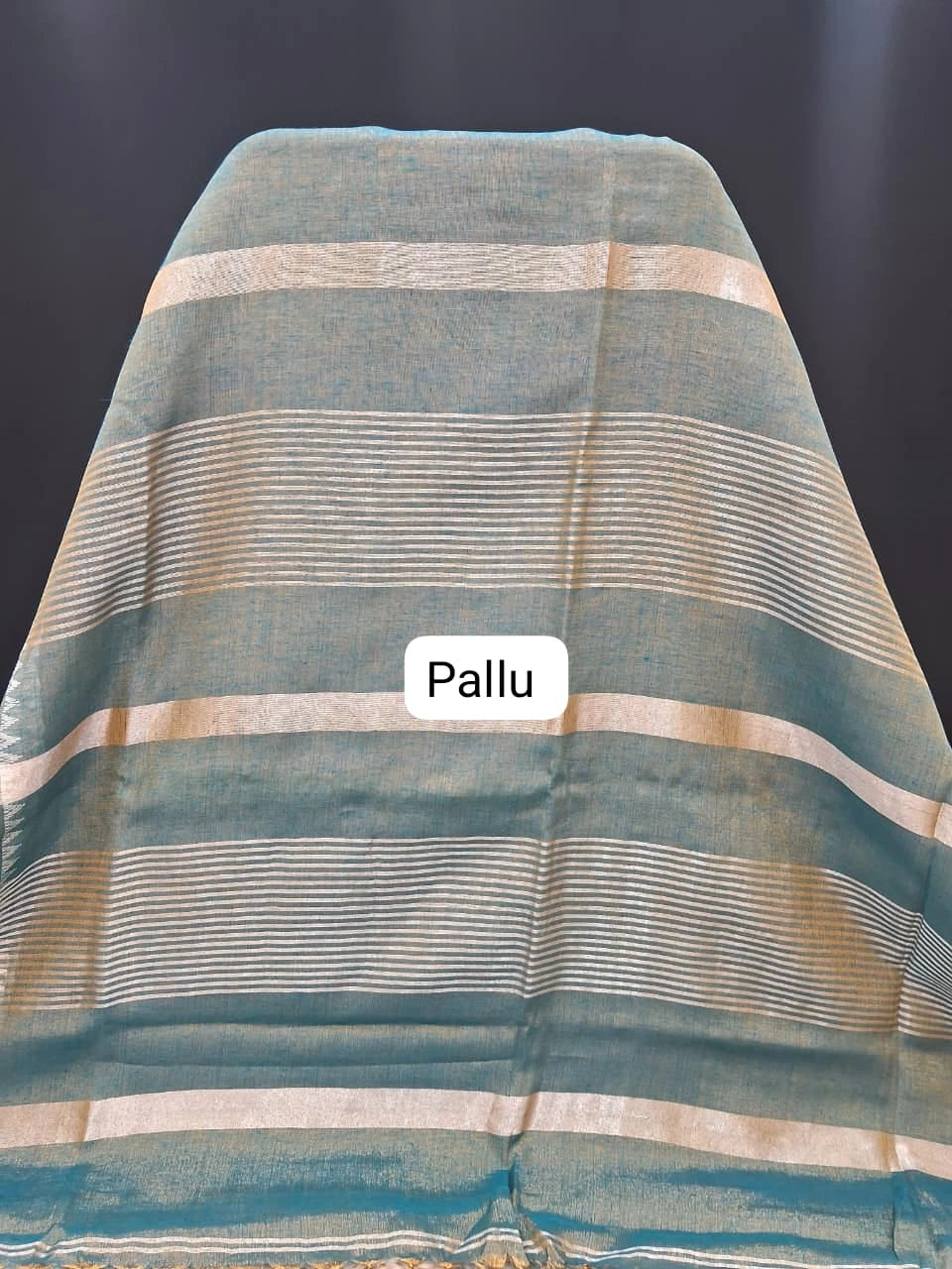 Seafoam Green Khadi Tissue Linen Saree pallu