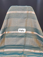 Seafoam Green Khadi Tissue Linen Saree pallu