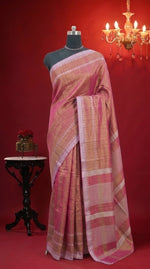 Peachish Brown Khadi Tissue Linen Saree