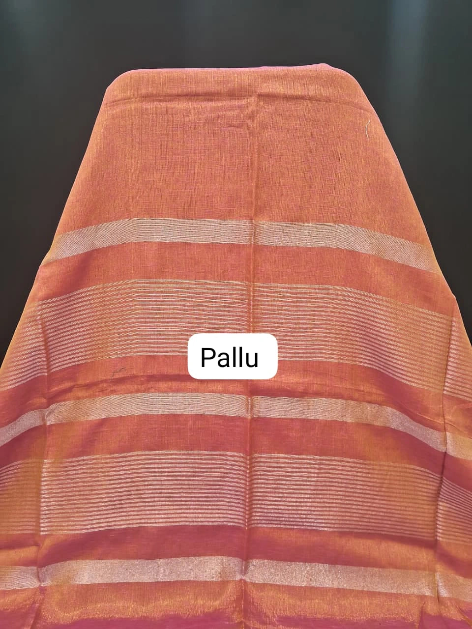 Peachish Brown Khadi Tissue Linen Saree pallu