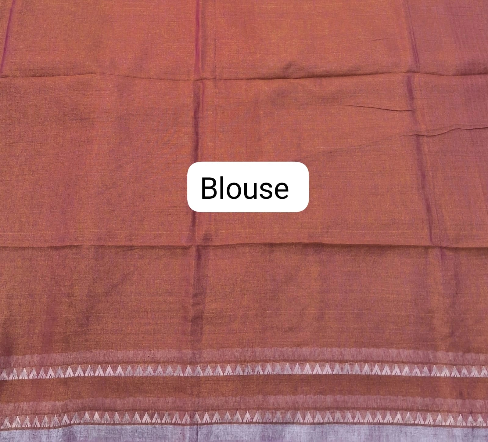 Peachish Brown Khadi Tissue Linen Saree blouse