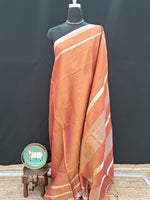 Metallic Orange Khadi Tissue Linen Saree 