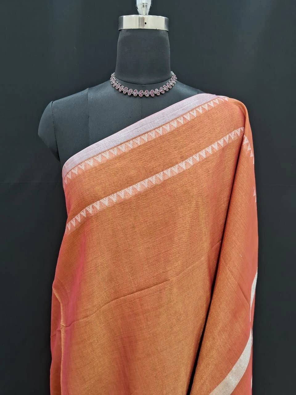 Metallic Orange Khadi Tissue Linen Saree 1