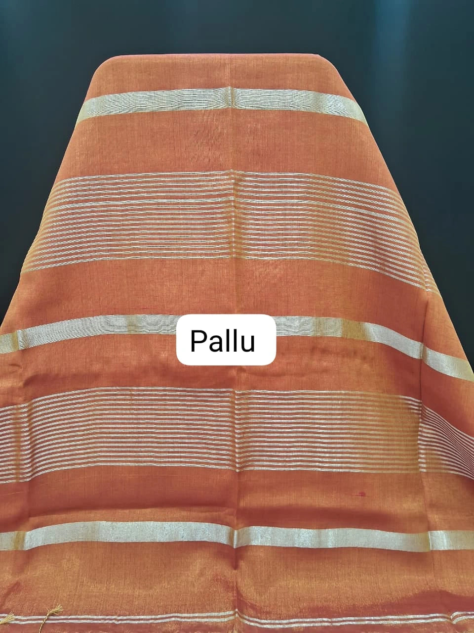 Metallic Orange Khadi Tissue Linen Saree pallu