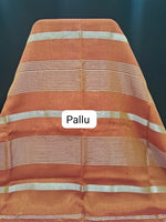 Metallic Orange Khadi Tissue Linen Saree pallu