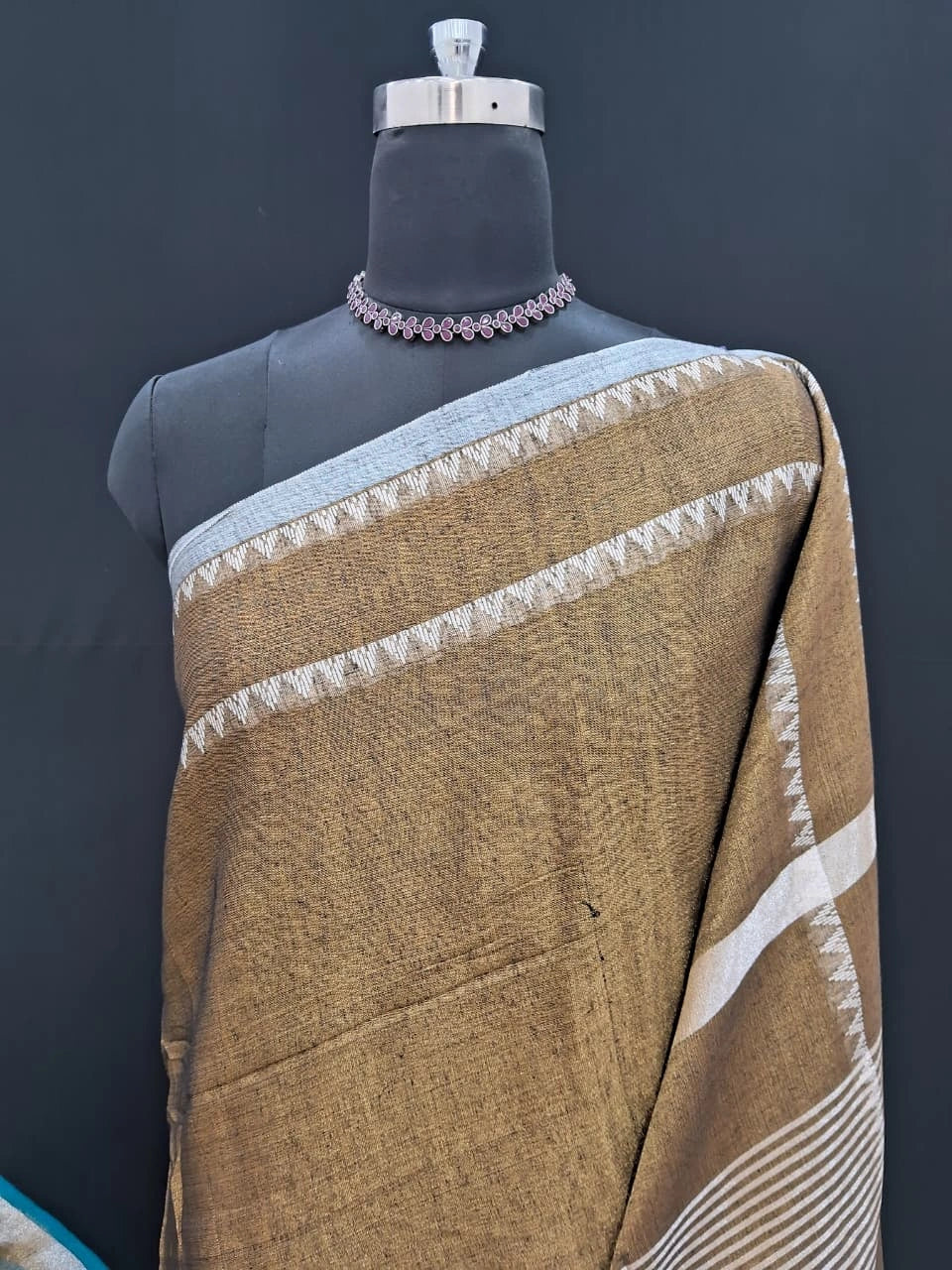 Metallic Brown Khadi Tissue Linen Saree 1