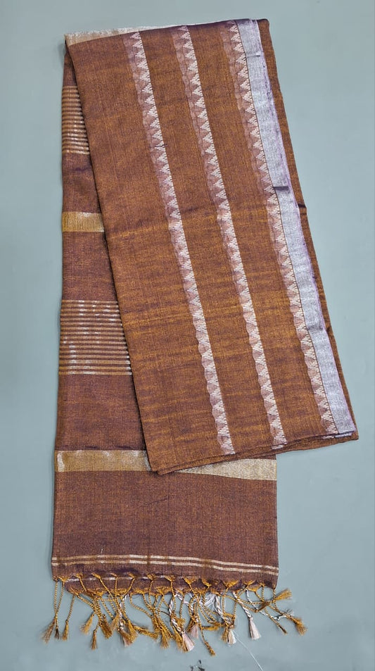 Bronze tone Khadhi Tissue Plain Linen Saree 