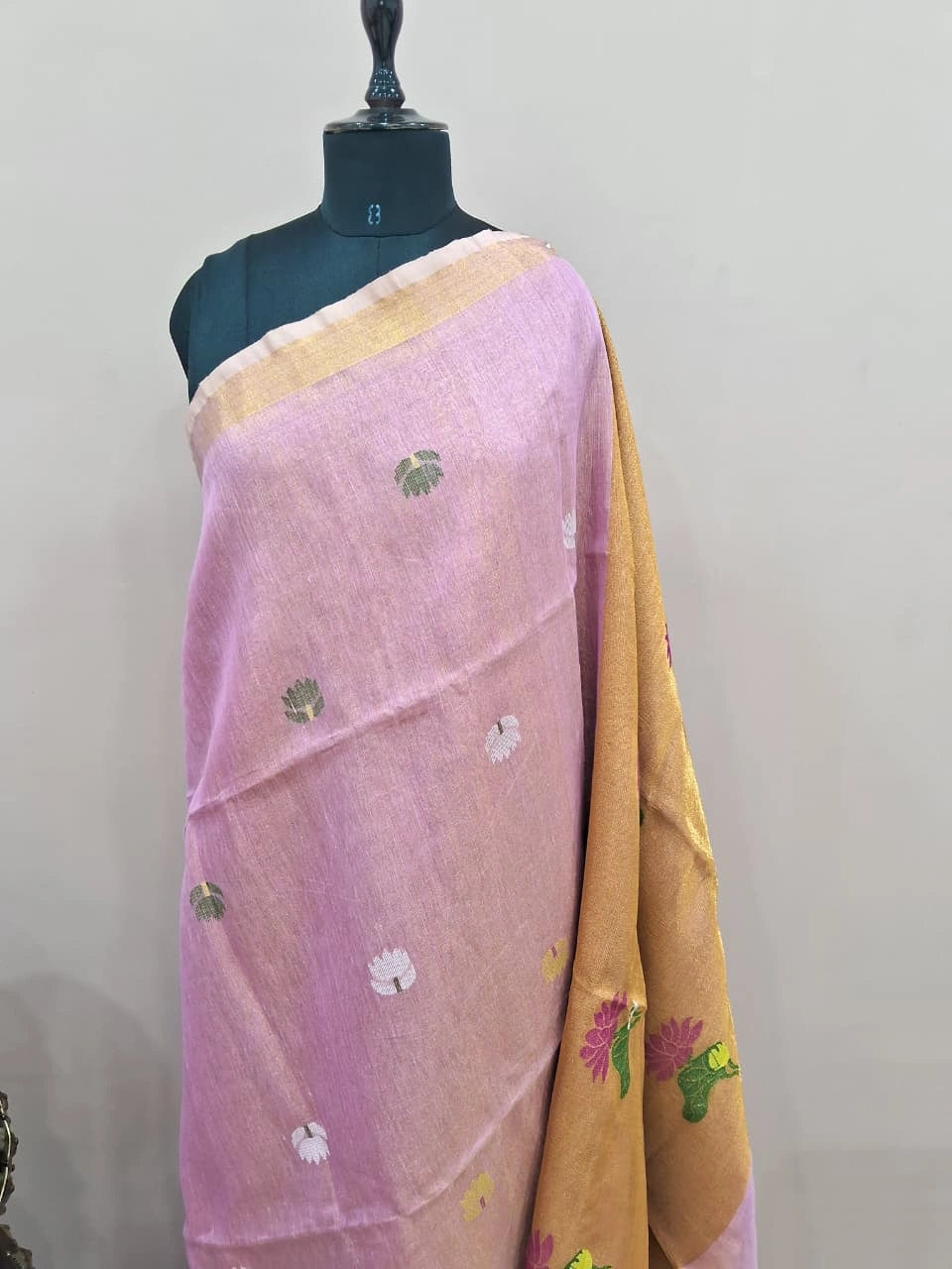 Baby Pink Tissue Linen Saree 1