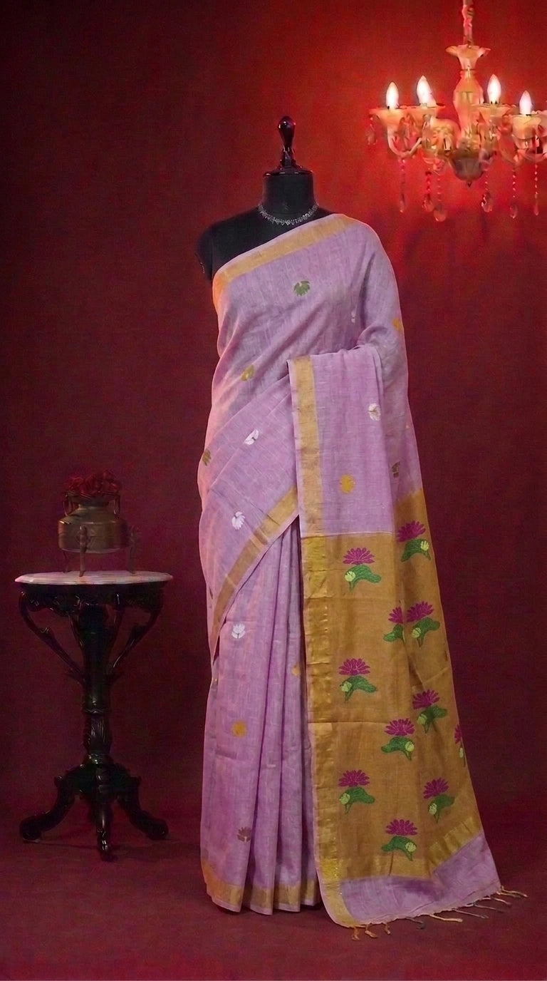 Baby Pink Tissue Linen Saree