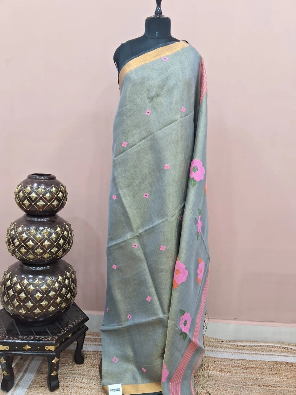 Cool Mint Green Tissue Linen Saree
