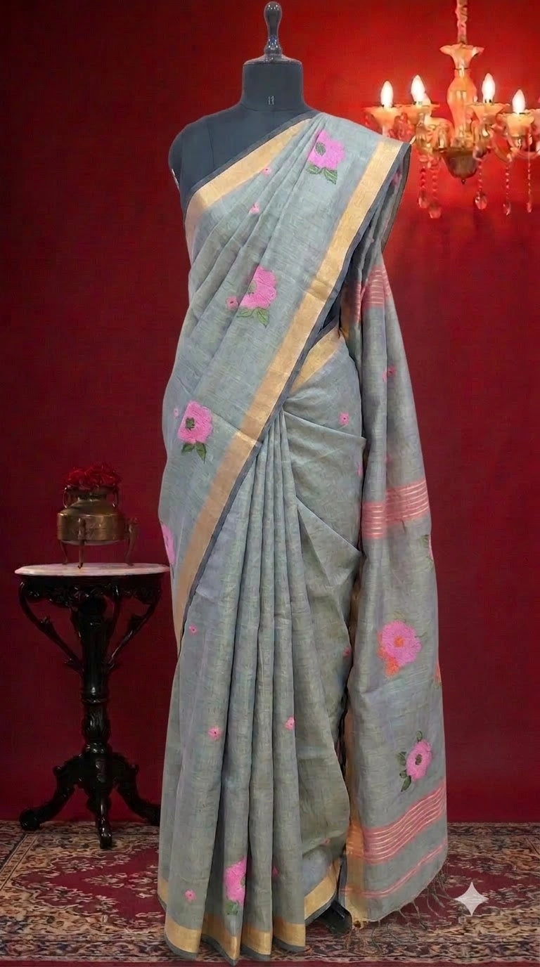 Cool Mint Green Tissue Linen Saree