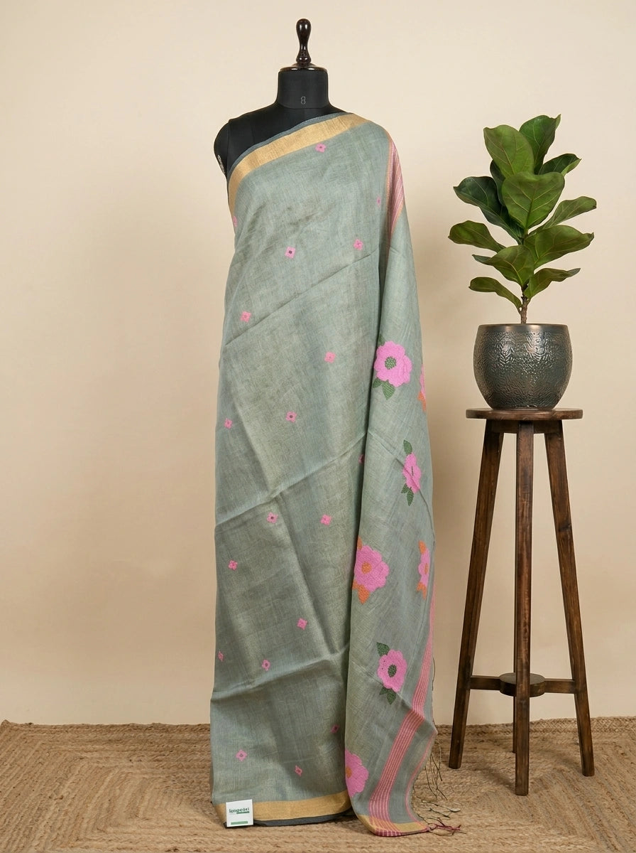 Cool Mint Green Tissue Linen Saree