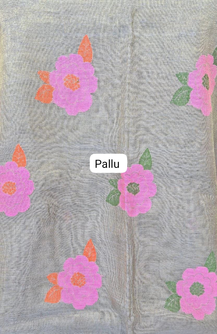 Cool Mint Green Tissue Linen Saree Pallu