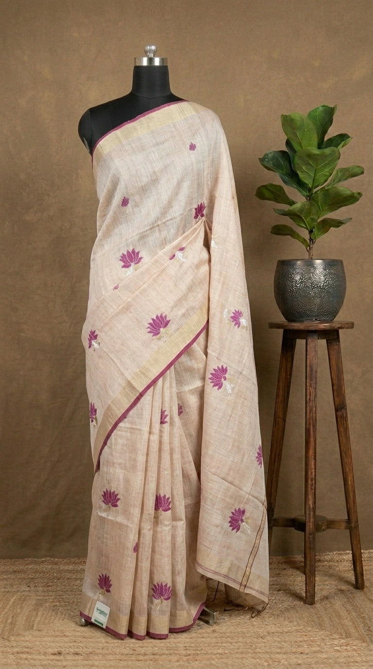 Off-White Tissue Linen Saree 