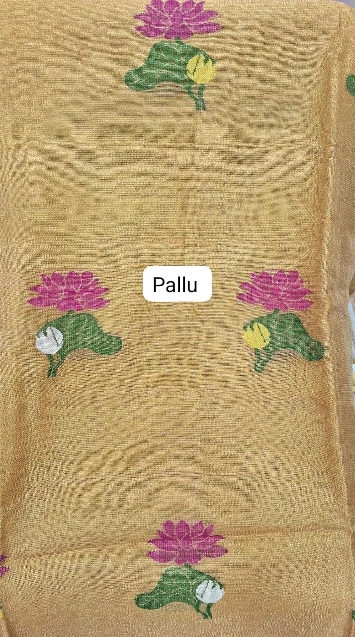 Lemon Yellow Tissue Linen Saree Pallu