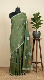 Green Tissue Linen Saree 