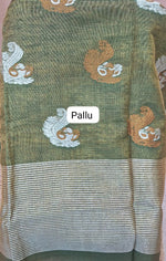 Green Tissue Linen Saree Pallu