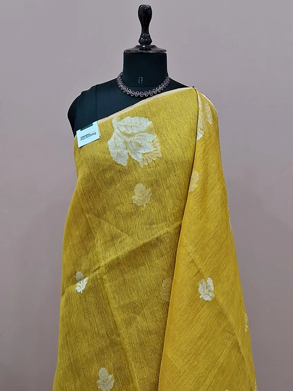 Mango Yellow Tissue Linen Saree 1