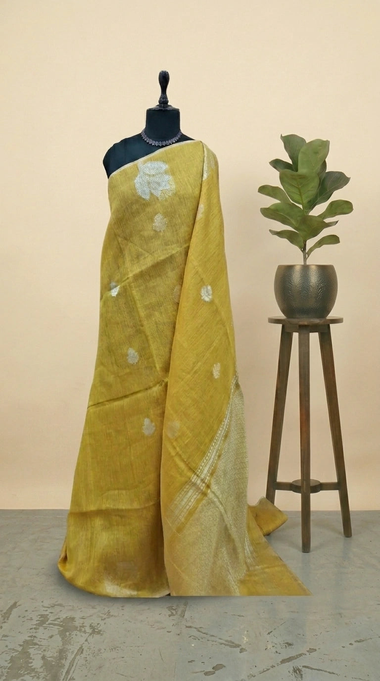 Mango Yellow Tissue Linen Saree 