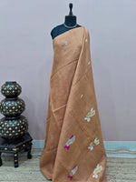 Sand Brown Tissue Linen Saree