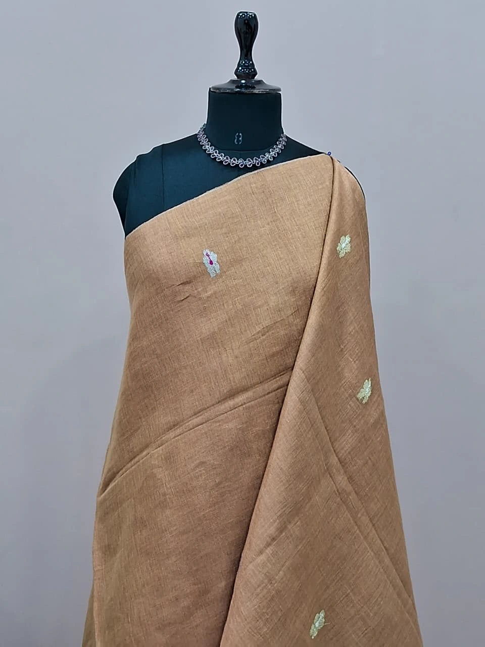 Sand Brown Tissue Linen Saree 1