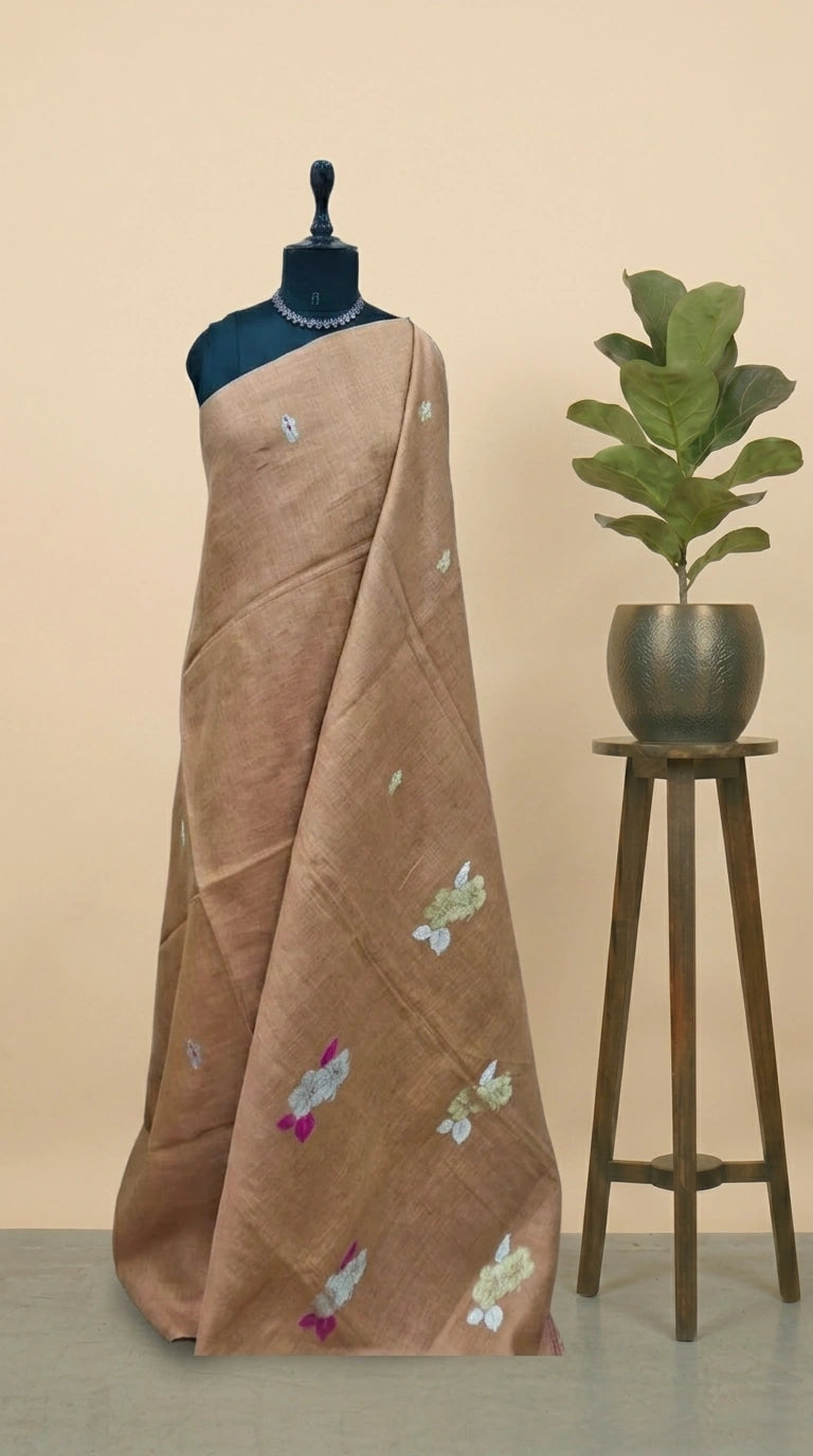 Sand Brown Tissue Linen Saree