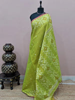 Parrot Green Tissue Linen Saree