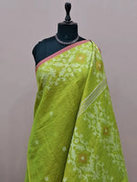 Parrot Green Tissue Linen Saree 1